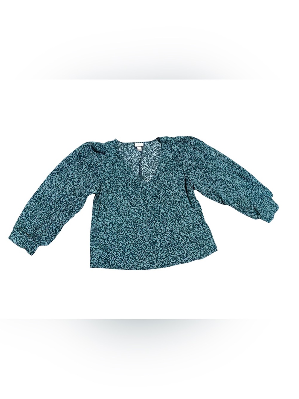 a new day Teal Floral V-Neck Long Puffed Sleeve Blouse Size XS